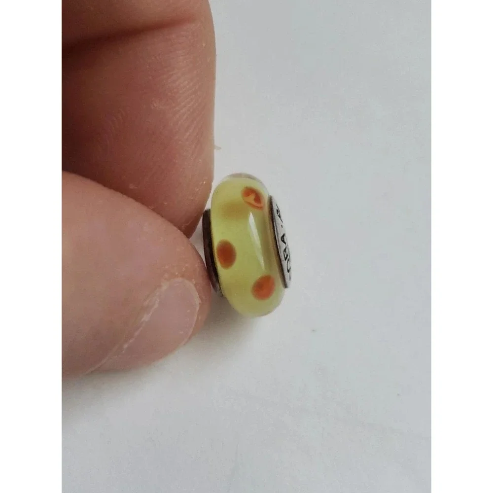 Pandora Murano Glass Bead Charm Yellow Orange Polka Dot 925 Sterling Silver ALE